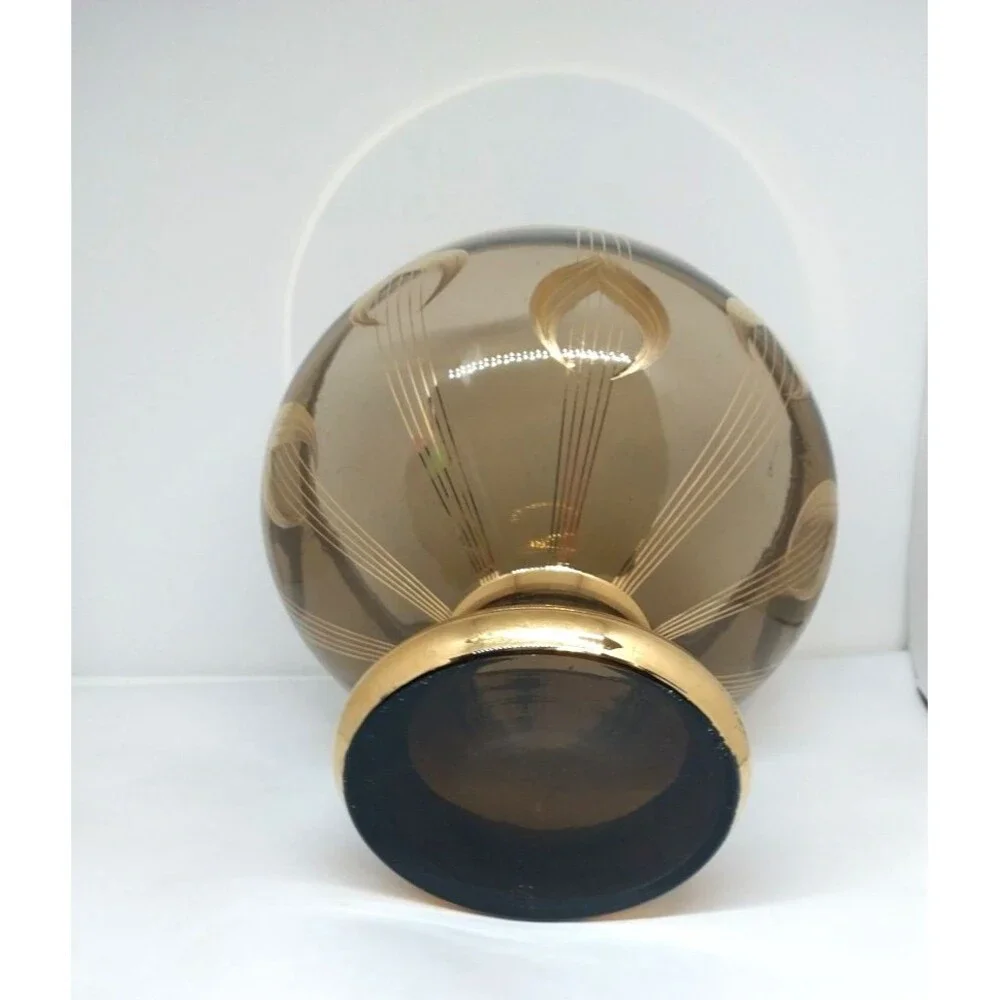Vintage Large 1970's Murmac Bohemia Glass and Gold Fruit Pedestal Bowl